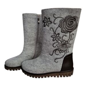 Gray Embroidered Winter Boots